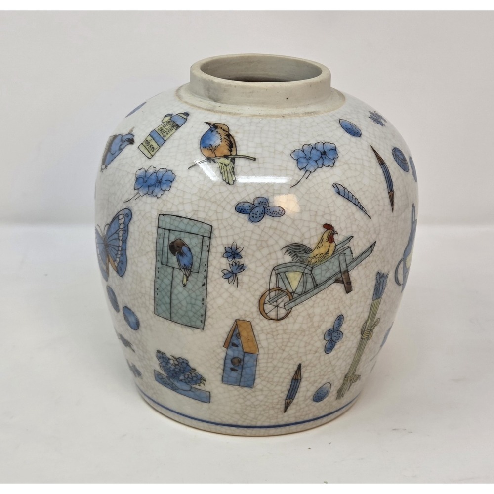 Crackle Glaze Porcelain Ginger Jar Vase Rooster Watering Can Birdhouse Butterfly